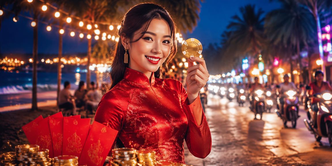 Phụ nữ Việt Nam trong trang phục áo dài tại Phú Quốc nhân dịp nhận thưởng cá cược thể thao